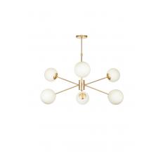 Avizemoda Pinza 6 lı Beyaz Camlı Salon Oturma Odası Modern Kollu Avize - (Gold Kaplama)