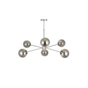 Avizemoda Pinza 6 lı Füme Camlı Salon Oturma Odası Modern Kollu Avize - (Krom Kaplama)