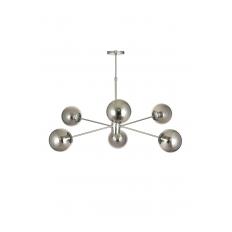 Avizemoda Pinza 6 lı Füme Camlı Salon Oturma Odası Modern Kollu Avize - (Krom Kaplama)