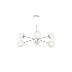 Avizemoda Pinza 6 lı Beyaz Camlı Salon Oturma Odası Modern Kollu Avize - (Krom Kaplama)