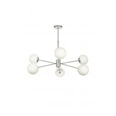 Avizemoda Pinza 6 lı Beyaz Camlı Salon Oturma Odası Modern Kollu Avize - (Krom Kaplama)