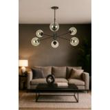 Avizemoda Pinza 6 lı Şeffaf Camlı Salon Oturma Odası Modern Kollu Avize - (Siyah)