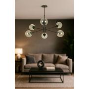 Avizemoda Pinza 6 lı Şeffaf Camlı Salon Oturma Odası Modern Kollu Avize - (Siyah)