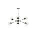 Avizemoda Pinza 6 lı Şeffaf Camlı Salon Oturma Odası Modern Kollu Avize - (Siyah)