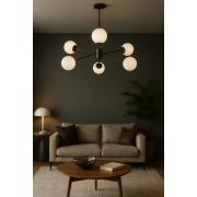 Avizemoda Pinza 4 lü Beyaz Camlı Salon Oturma Odası Modern Kollu Avize - (Siyah)