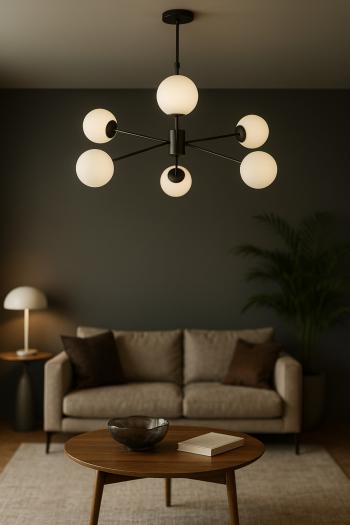 Avizemoda Pinza 4 lü Beyaz Camlı Salon Oturma Odası Modern Kollu Avize - (Siyah)