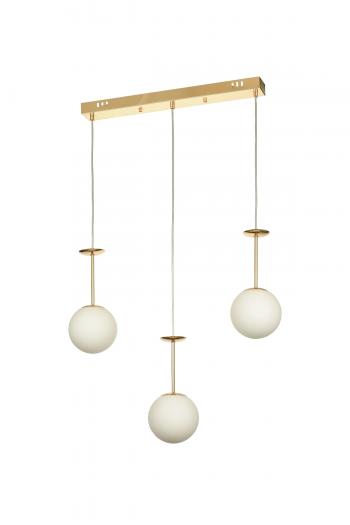 Avizemoda Pinza 3 lü Yemek Masası Üstü Beyaz Camlı Modern Sarkıt Avize - (Gold Kaplama)