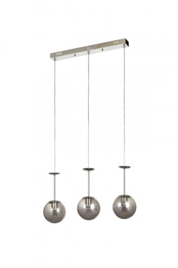 Avizemoda Pinza 3 lü Yemek Masası Üstü Füme Camlı Modern Sarkıt Avize - (Krom Kaplama)
