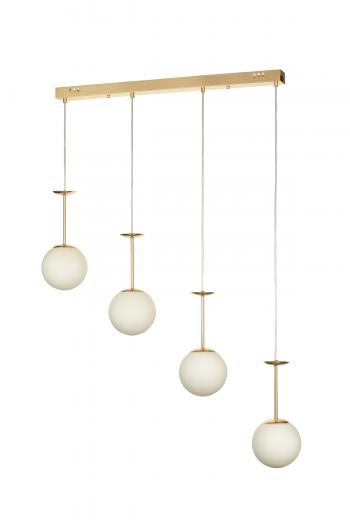 Avizemoda Pinza 4 lü Yemek Masası Üstü Beyaz Camlı Modern Sarkıt Avize - (Gold Kaplama)