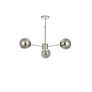 Avizemoda Miya 3 lü Füme Camlı Salon Oturma Odası Modern Sarkıt Avize - (Krom Kaplama)