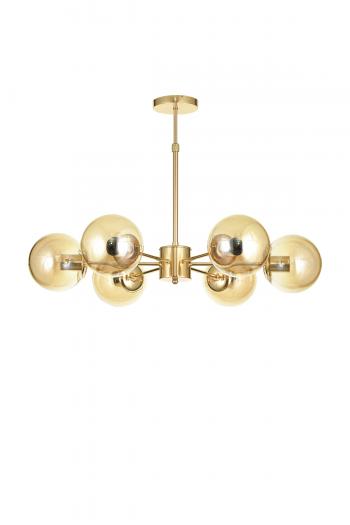 Avizemoda Miya 6 lı Bal Camlı Salon Oturma Odası Modern Sarkıt Avize - (Gold Kaplama)
