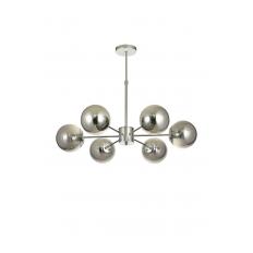 Avizemoda Miya 6 lı Füme Camlı Salon Oturma Odası Modern Sarkıt Avize - (Krom Kaplama)