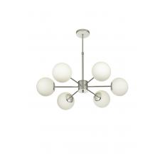 Avizemoda Miya 6 lı Beyaz Camlı Salon Oturma Odası Modern Sarkıt Avize - (Krom Kaplama)