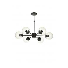 Avizemoda Miya 6 lı Şeffaf Camlı Salon Oturma Odası Modern Sarkıt Avize - (Siyah)