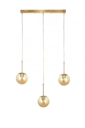 Avizemoda Miya 3 lü Yemek Masası Üstü Bal Camlı Modern Sarkıt Avize - (Gold Kaplama)