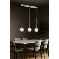 Avizemoda Miya 3 lü Yemek Masası Üstü Beyaz Camlı Modern Sarkıt Avize - (Krom Kaplama)