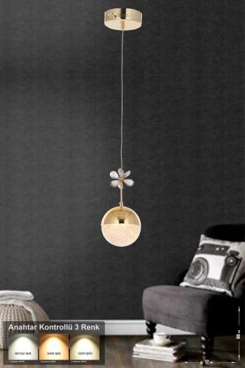 Avizemoda Forde Tekli Ledli Modern Lüks Sarkıt Avize (3 RENK LED; SARI - BEYAZ - GÜN İŞIĞI) - Gold