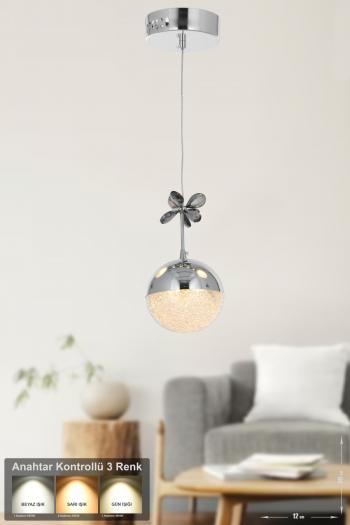 Avizemoda Forde Tekli Ledli Modern Lüks Sarkıt Avize (3 RENK LED; SARI - BEYAZ - GÜN İŞIĞI) - Krom