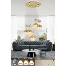 Avizemoda Forde 5'li Power Ledli Kumandalı Modern Lüks Sarkıt Avize, 3 Renk: Sarı-beyaz-gün Işığı - Gold