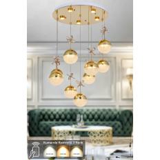 Avizemoda Forde 9'lu Power Ledli Kumandalı Modern Lüks Sarkıt Avize, 3 Renk: Sarı-beyaz-gün Işığı - Gold