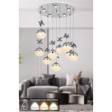 Avizemoda Forde 9'lu Power Ledli Kumandalı Modern Lüks Sarkıt Avize, 3 Renk: Sarı-beyaz-gün Işığı - Krom