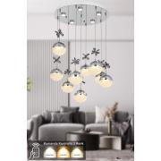 Avizemoda Forde 9'lu Power Ledli Kumandalı Modern Lüks Sarkıt Avize, 3 Renk: Sarı-beyaz-gün Işığı - Krom