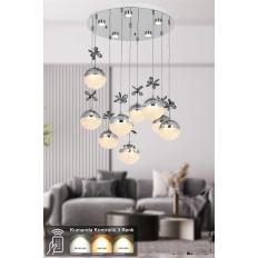 Avizemoda Forde 9'lu Power Ledli Kumandalı Modern Lüks Sarkıt Avize, 3 Renk: Sarı-beyaz-gün Işığı - Krom