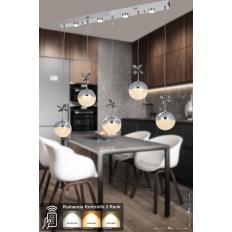 Avizemoda Forde 5'li Power Ledli Kumandalı Modern Yemek Masası Üstü Avize, 3 Renk: Sarı-beyaz-gün Işığı -krom