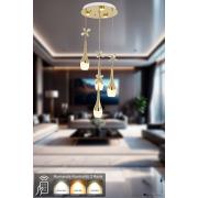 Avizemoda Lale 4'lü Power Ledli Kumandalı Modern Lüks Sarkıt Avize, 3 Renk: Sarı-beyaz-gün Işığı - Gold