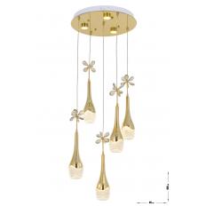 Avizemoda Lale 5'li Power Ledli Kumandalı Modern Lüks Sarkıt Avize, 3 Renk: Sarı-beyaz-gün Işığı - Gold