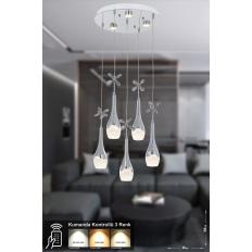 Avizemoda Lale 5'li Power Ledli Kumandalı Modern Lüks Sarkıt Avize, 3 Renk: Sarı-beyaz-gün Işığı - Krom