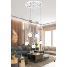 Avizemoda Lale 5'li Power Ledli Kumandalı Modern Lüks Sarkıt Avize, 3 Renk: Sarı-beyaz-gün Işığı - Krom