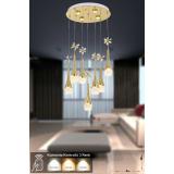 Avizemoda Lale 7'li Power Ledli Kumandalı Modern Lüks Sarkıt Avize, 3 Renk: Sarı-beyaz-gün Işığı - Gold