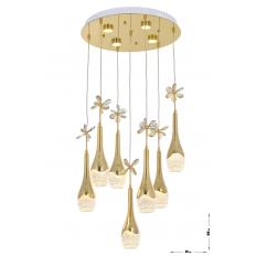 Avizemoda Lale 7'li Power Ledli Kumandalı Modern Lüks Sarkıt Avize, 3 Renk: Sarı-beyaz-gün Işığı - Gold