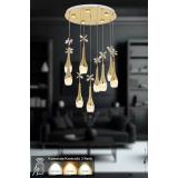 Avizemoda Lale 9'lu Power Ledli Kumandalı Modern Lüks Sarkıt Avize, 3 Renk: Sarı-beyaz-gün Işığı - Gold