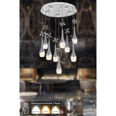 Avizemoda Lale 9'lu Power Ledli Kumandalı Modern Lüks Sarkıt Avize, 3 Renk: Sarı-beyaz-gün Işığı - Krom