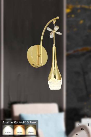 Avizemoda Lale Power Ledli Modern Lüks Duvar Aplik (3 RENK; SARI-BEYAZ-GÜN İŞIĞI) - Gold