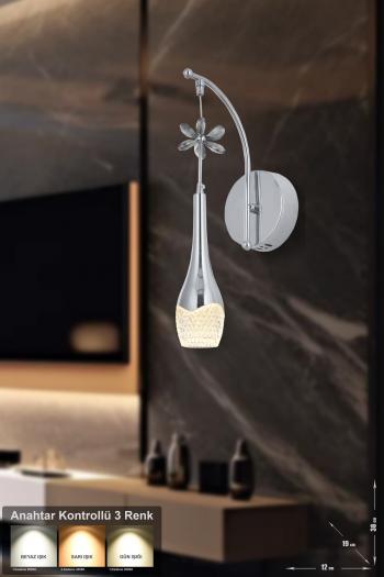 Avizemoda Lale Power Ledli Modern Lüks Duvar Aplik (3 RENK; SARI-BEYAZ-GÜN İŞIĞI) - Krom