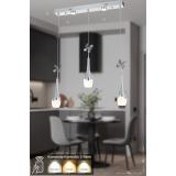 Avizemoda Lale 3'lü Power Ledli Kumandalı Modern Yemek Masası Üstü Avize, 3 Renk: Sarı-beyaz-gün Işığı - Krom