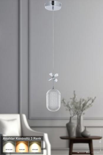 Avizemoda Motta Tekli Ledli Modern Lüks Sarkıt Avize (3 RENK LED; SARI - BEYAZ - GÜN İŞIĞI) - Krom