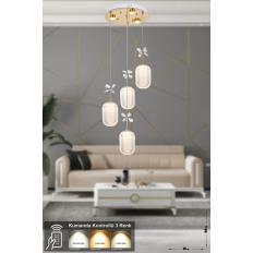 Avizemoda Motta 4'lü Power Ledli Kumandalı Modern Lüks Sarkıt Avize, 3 Renk: Sarı-beyaz-gün Işığı - Gold