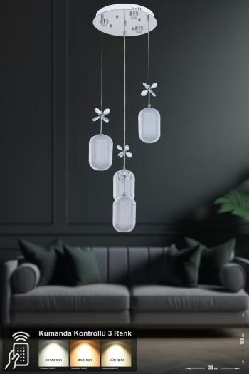 Avizemoda Motta 4'lü Power Ledli Kumandalı Modern Lüks Sarkıt Avize, 3 Renk: Sarı-beyaz-gün Işığı - Krom
