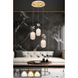 Avizemoda Motta 3'lü Power Ledli Kumandalı Modern Lüks Sarkıt Avize, 3 Renk: Sarı-beyaz-gün Işığı - Gold