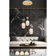Avizemoda Motta 3'lü Power Ledli Kumandalı Modern Lüks Sarkıt Avize, 3 Renk: Sarı-beyaz-gün Işığı - Gold