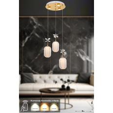Avizemoda Motta 3'lü Power Ledli Kumandalı Modern Lüks Sarkıt Avize, 3 Renk: Sarı-beyaz-gün Işığı - Gold