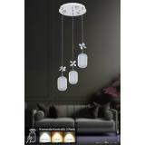 Avizemoda Motta 3'lü Power Ledli Kumandalı Modern Lüks Sarkıt Avize, 3 Renk: Sarı-beyaz-gün Işığı - Krom