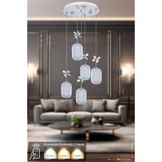 Avizemoda Motta 5'li Power Ledli Kumandalı Modern Lüks Sarkıt Avize, 3 Renk: Sarı-beyaz-gün Işığı - Krom
