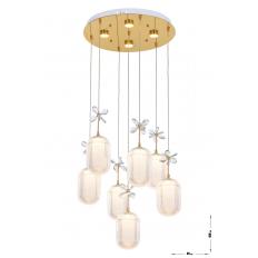 Avizemoda Motta 7'li Power Ledli Kumandalı Modern Lüks Sarkıt Avize, 3 Renk: Sarı-beyaz-gün Işığı - Gold