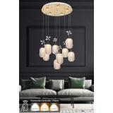 Avizemoda Motta 9'lu Power Ledli Kumandalı Modern Lüks Sarkıt Avize, 3 Renk: Sarı-beyaz-gün Işığı - Gold