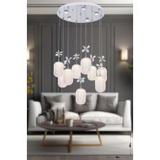 Avizemoda Motta 9'lu Power Ledli Kumandalı Modern Lüks Sarkıt Avize, 3 Renk: Sarı-beyaz-gün Işığı - Krom